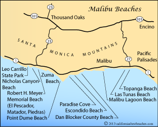 map of Malibu Beaches in Los Angeles County, California