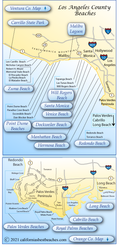 Map of beaches in Los Angeles County, CA