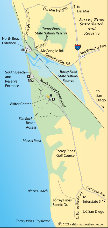 Torrey Pines State Beach and Reserve map, San Diego County, CA