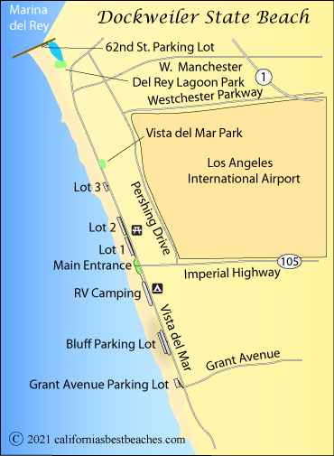 Dockweiler State Beach map, Los Angeles County, CA