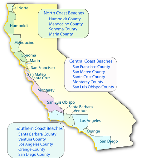 California map showing coastal counties