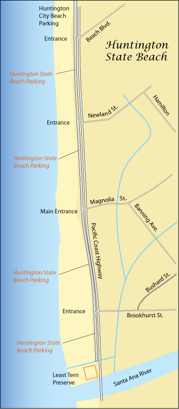 map of Huntington State Beach, Orange County, CA