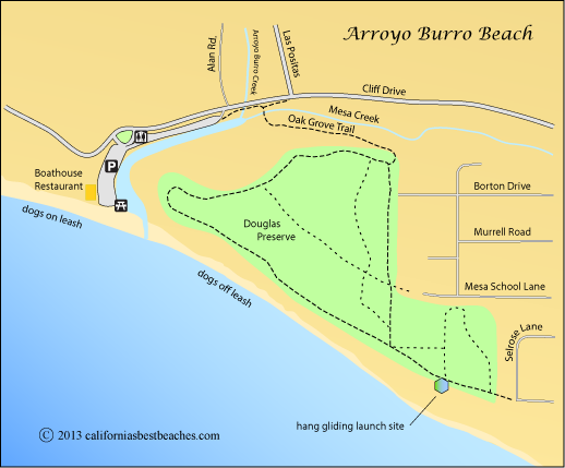 map of Arroyo Burro Beach and Douglas Preserve, Santa Barbara, CA