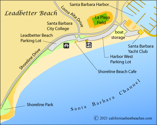 map of Leadbetter Beach, Santa Barbara, CA