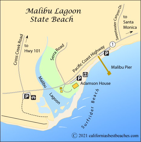 Malibu Lagoon Beach and Surfrider Beach map, Malibu, Los Angeles County, California