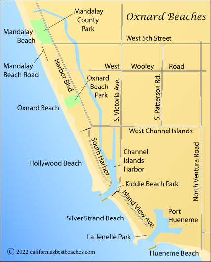 map of Oxnard beaches, Ventura County, CA