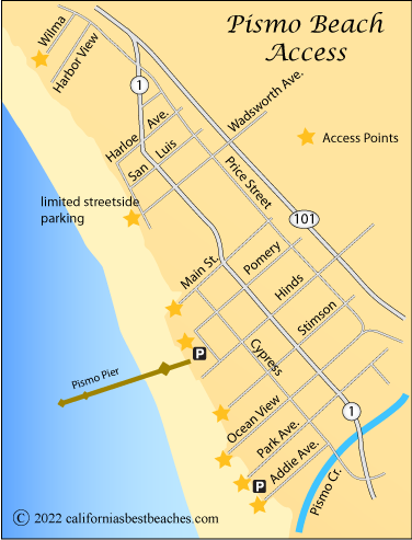 map of access points to Pismo Beach, CA