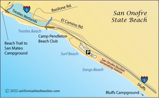 San Onofre State Beach map,  San Diego County, CA