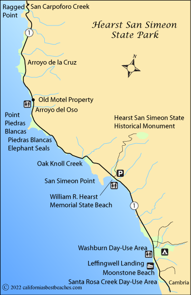 map of Hearst San Simeon State Park, San Luis Obispo County, CA