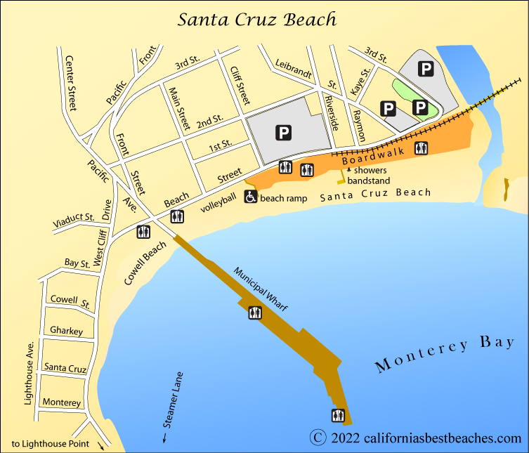 Santa Cruz Beach map, Santa Cruz County, CA