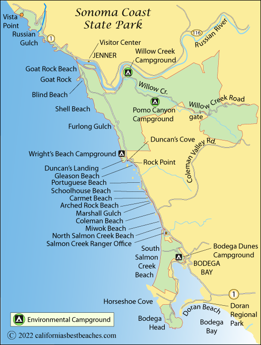 map of Sonoma Coast State Park, CA